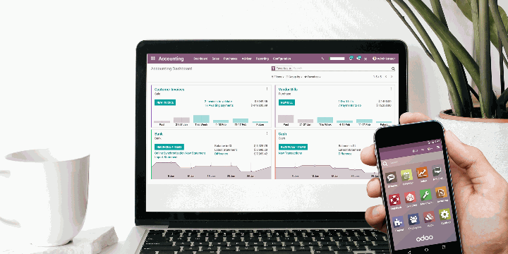 Laptop and mobile showing Odoo user interface