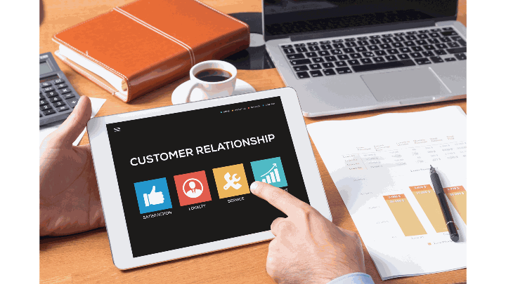 Customer relationship applications on tablet screen