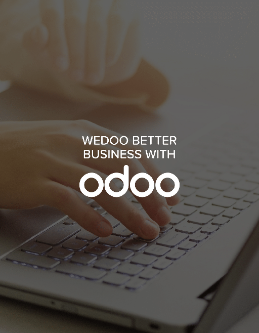 Hands on laptop. Wedoo better businesss with Odoo overlay.