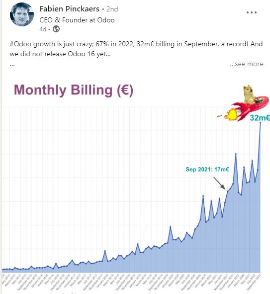 Fabien Pinckaers graph of Odoo revenue growth